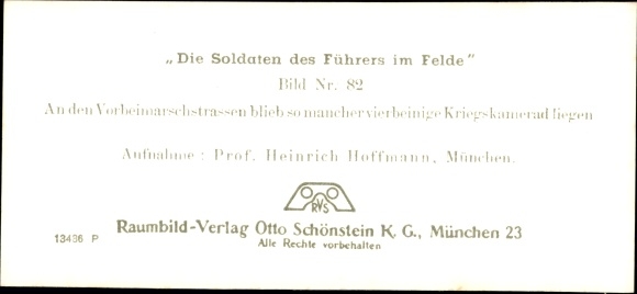 Stereo spatial image photo &quot;The soldiers of the Führer in the field&quot;, No. 82 passing streets, dead horse