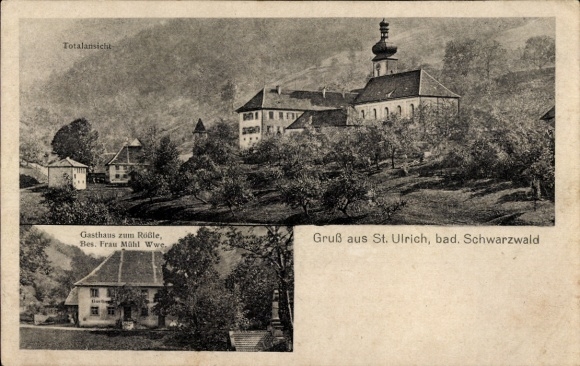Ak St. Ulrich im Schwarzwald Bollschweil im Breisgau, Kirche, Gasthaus zum Rößle, Inh. Wwe. Mühl
