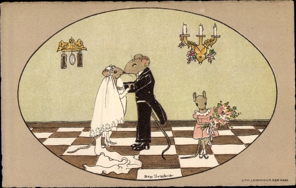 Künstler Ak Jordens, Bep, Vermenschlichte Mäuse, Hochzeit, De Ontmoeting
