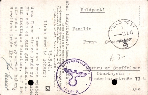 Song Postcard Die von der Panzerkompanie, Hans Linden, W. Becker, W. Tolksdorf