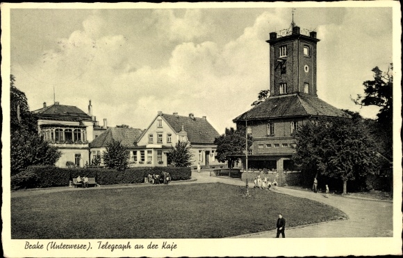 Postcard Brake Unterweser, view of the telegraph on the quay