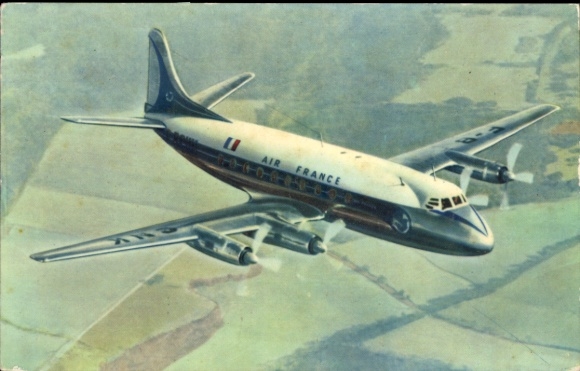 Postcard French passenger aircraft, Air France, Vickers Viscount