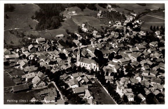 Postcard Peiting in Upper Bavaria, aerial photograph