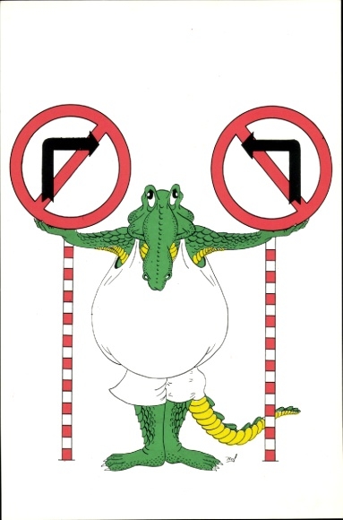 Artist Postcard Humanized Crocodile with Traffic Signs, Esperanto