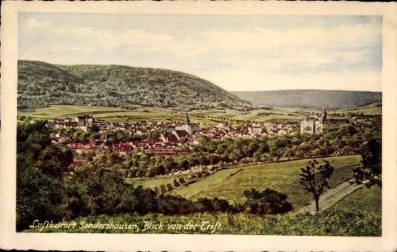 Postcard Sondershausen in the Kyffhäuserkreis Thuringia, landscape view, city view of hilly surroundings