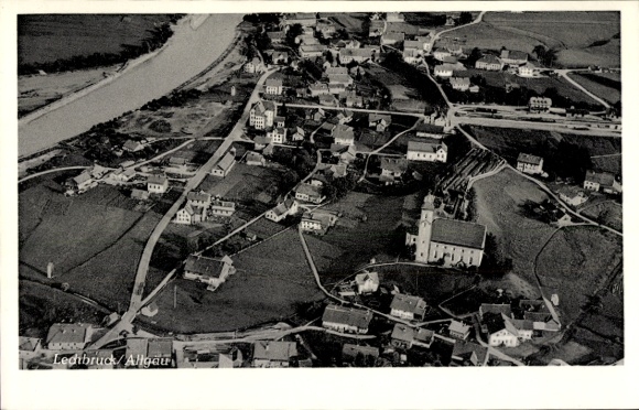 Postcard Lechbruck am See Allgäu Swabia, aerial photograph, cigar house Wolf