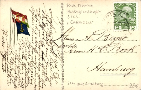 Postcard steamer Carniolia, Austrian Lloyd