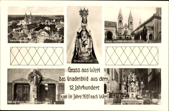 Ak Werl in Westfalen, wonderbaarlijk beeld, nieuwe bedevaartskerk, hoogaltaar, algemeen beeld