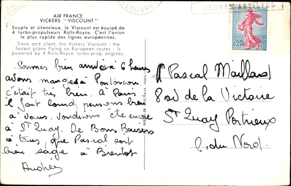 Postcard French passenger plane, Air France, Vickers Viscount