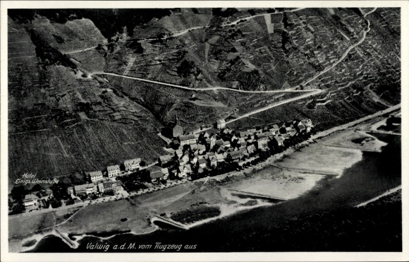 Postcard Valwig on the Moselle, aerial photograph