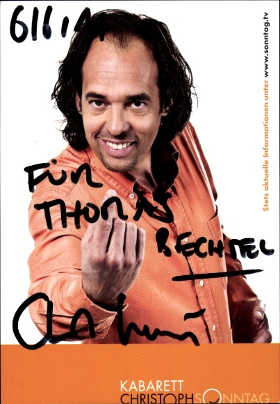 Postcard cabaret artist Christoph Sonntag, portrait, autograph