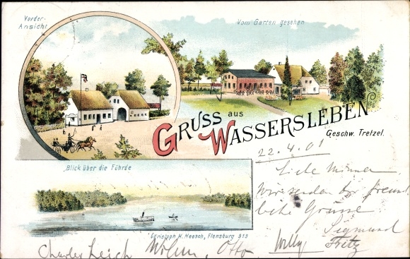 litho Wassersleben Harrislee in Sleeswijk-Holstein, restaurant Geschw. Tretzel, Föhrde