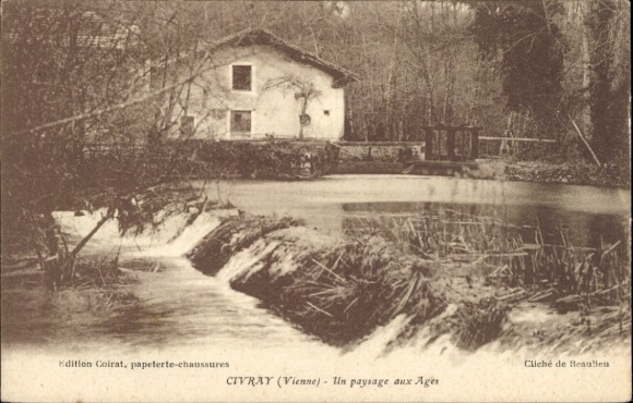 Ak Civray Vienne, Haus am Wasser, Landschaft, Vienne, unaufgeregter Naturblick