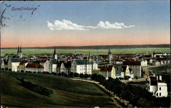 Postcard Quedlinburg in the Harz Mountains, panorama of the place