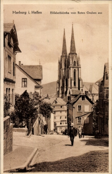 Postcard Marburg an der Lahn, Elisabethkirche from Roter Graben