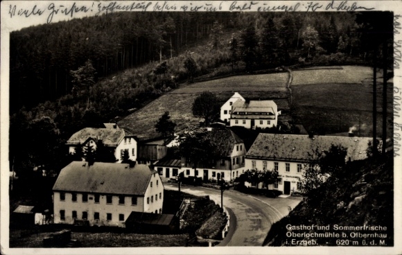 Ak Olbernhau im Erzgebirge, Gasthof und Sommerfrische, Oberlochmühle, Erzgebirge, 620 m ü. d. M.