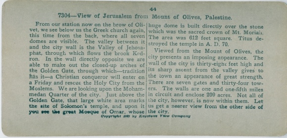 Stereo photo Jerusalem Israel, View from Mount of Olives, Palestine