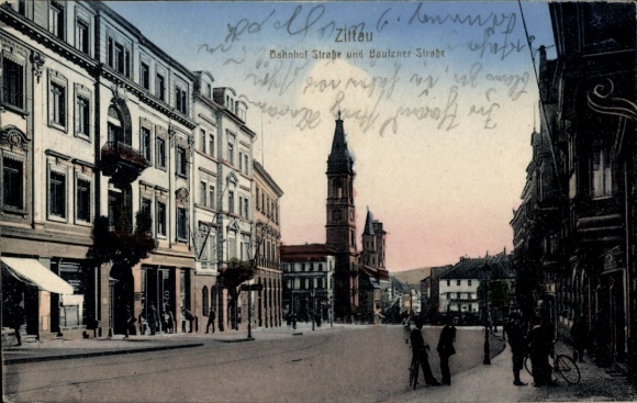 Ak Zittau in Sachsen, Bahnhofstraße, Bautzner Straße