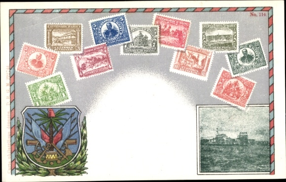 Stamps coat of arms Postcard Haiti