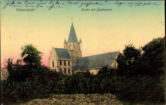 PC Westerstede in the district of Ammerland, view of the church with the bell tower