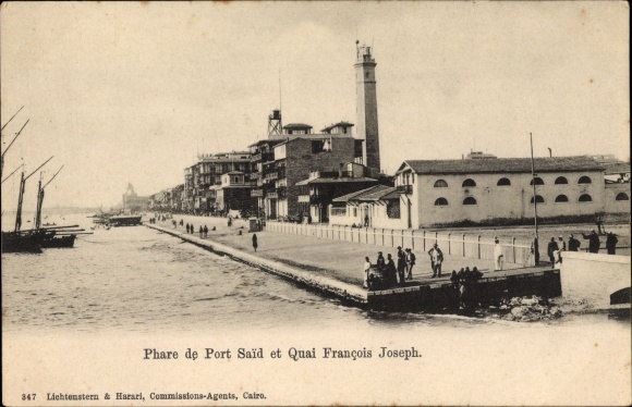 Postcard Port Said Egypt, lighthouse, Quai Francaois Joseph