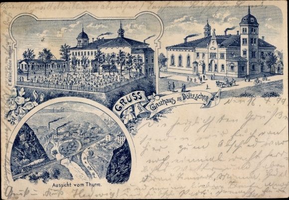 Chromo-Litho Dresden Dölzschen, inn, view from the tower