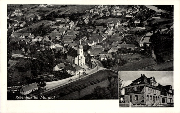 Postcard Bad Rotenfels Gaggenau in the Murgtal, aerial photograph, Gasthaus zur Groß-Au