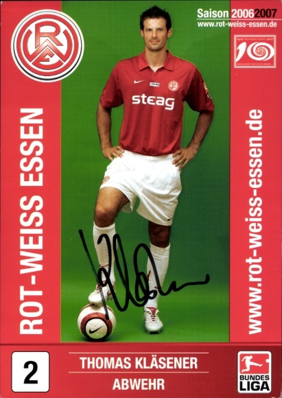 Autogrammkarte Fußballer Thomas Kläsener, Rot Weiss Essen, Autogramm