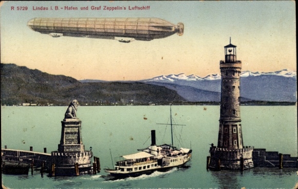 KP Lindau nad Jeziorem Bodeńskim w Szwabii, Zeppelin, latarnia morska, wejście do portu