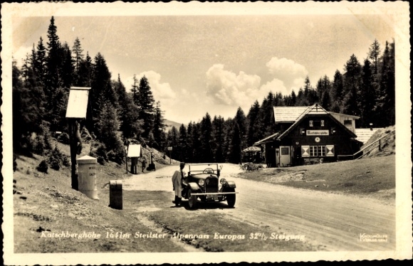 Ak Rennweg am Katschberg in Kärnten, Katschberghöhe, Steilster Alpenpass Europas, Auto