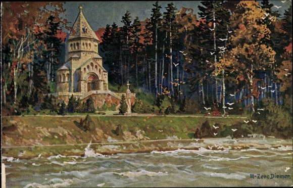 Artist PC Diemer, Z., Lake Starnberg, Upper Bavaria, votive chapel for King Ludwig II.