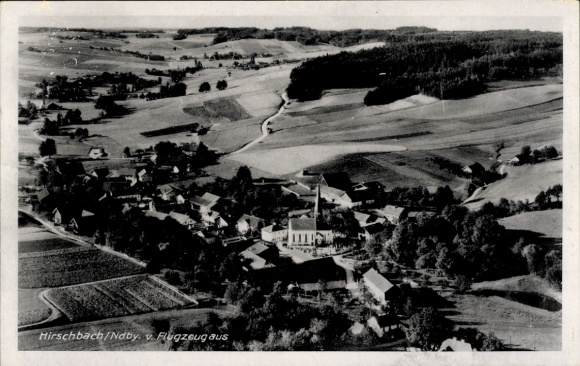 Postcard Hirschbach in der Oberpfalz, aerial photograph