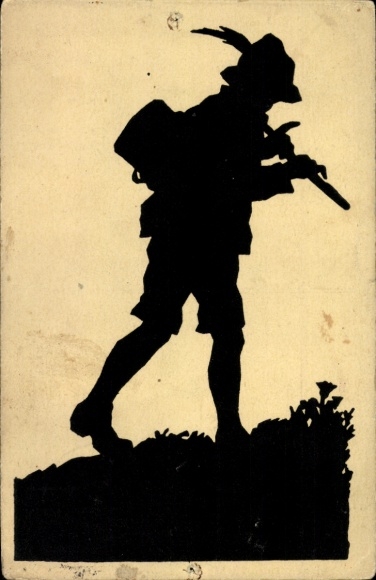 Paper cutting Postcard Plischke, Jorg, Wandervogel, Man with flute