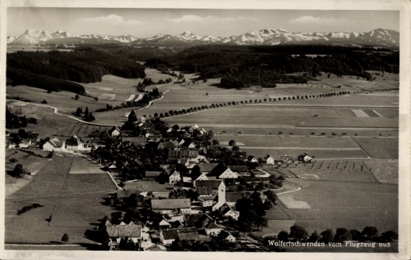 Postcard Wolfertschwenden Swabia, aerial photograph