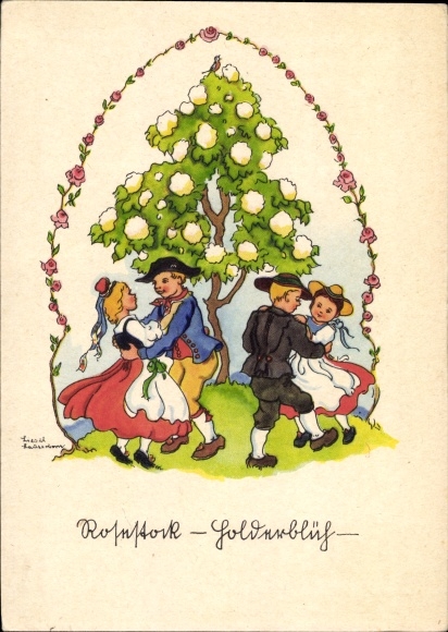Artist PC Lauterborn, L., Rosestock, Holderbloom, children in costumes dance on the tree
