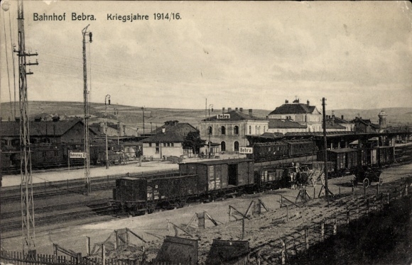 Postcard Bebra an der Fulda Hessen, train station, track side, I WK