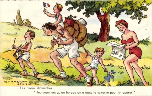 Artist Postcard Jean Chaperon, Family on a hike