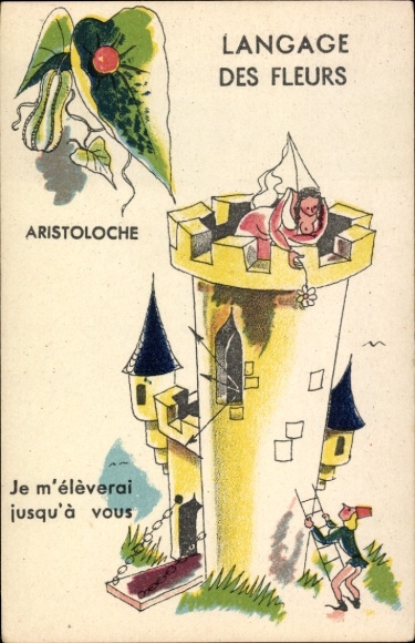 Artist Postcard Language of Flowers, Fairy Tales, Tower, Pipe Flowers