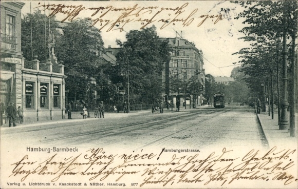 Postcard Hamburg Nord Barmbek Barmbeck, Hamburgerstraße, tram