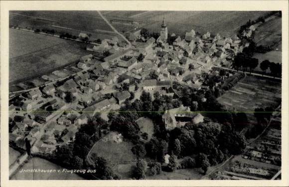 Postcard Irmelshausen Höchheim in Lower Franconia, aerial photograph