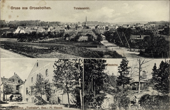 Ansichtkaart Grossbothen Grimma in Saksen, totaaloverzicht, Rausche, Inn Tonhalle