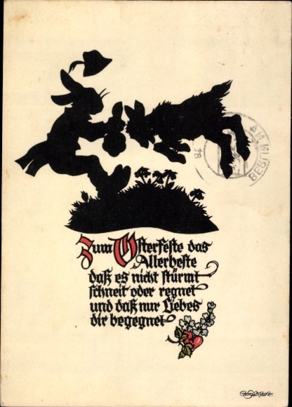 Scherenschnitt Künstler Ak Plischke, G., Glückwunsch Ostern, Osterhase, Ziegenbock
