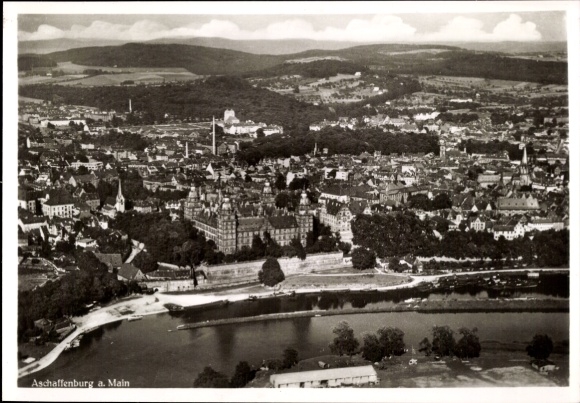 Postcard Aschaffenburg Lower Franconia Bavaria, aerial photograph