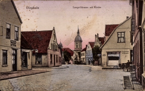 Ak Diepholz in Niedersachsen, Lange-Straße, Kirche