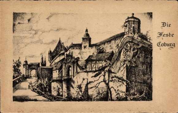 Artist Postcard Coburg in Upper Franconia, Coburg Fortress, Path, Gate