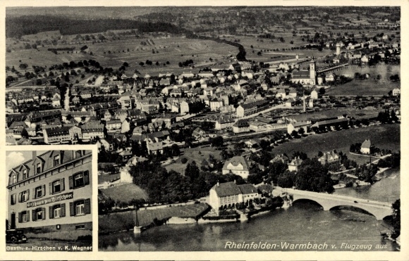 Ak Rheinfelden in Baden, Warmbach, Fliegeraufnahme, Gasth. z. Hirschen
