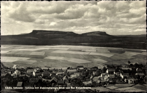 Ak Schöna Sächsische Schweiz, Ortsansicht mit Zschirnsteinen, Blick von der Kaiserkrone
