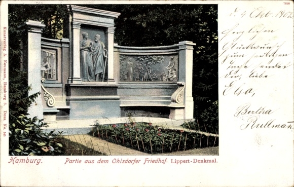 Ak Hamburg Nord Ohlsdorf, het Lippert-monument op de begraafplaats