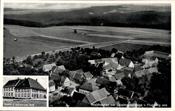 Postcard Waldhausen Mönchengladbach on the Lower Rhine, aerial view of the Gasthaus zur schwarzen RoB, rural