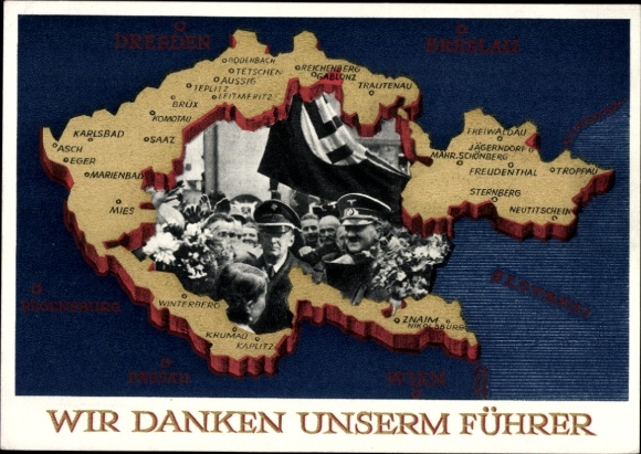 Postal stationery Postcard We thank our Führer, Sudetenland, Bohemia, Moravia, Hitler